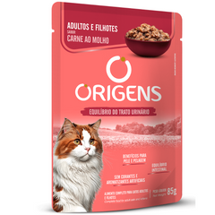 Ração Úmida Origens Para Gatos Adultos E Filhotes Sabor Carne Ao Molho 85g