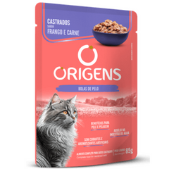 Ração Úmida Origens Para Gatos Castrados Sabor Frango E Carne 85g