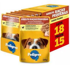Ração Úmida Pedigree Sachê Promocional Leve 18 Pague 15 Sabor Frango Ao Molho Para Cães Adultos Raças Pequenas 100gr