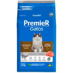 Ração Premier Ambientes Internos Para Gatos Castrados Sabor Salmão 1,5kg