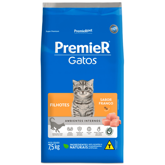Ração Premier Ambientes Internos Gatos Filhotes Frango 7,5 Kg