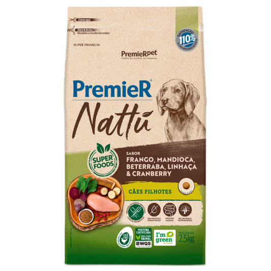 Ração Premier Nattú Para Cães Filhotes Sabor Mandioca 2,5kg
