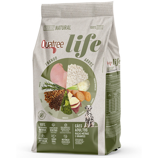 Ração Quatree Life Para Cães Adultos De Porte Médio E Grande Sabor Frango E Arroz 15kg