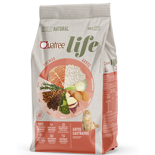 Ração Quatree Life Para Gatos Castrados Sabor Salmão E Arroz 10,1kg