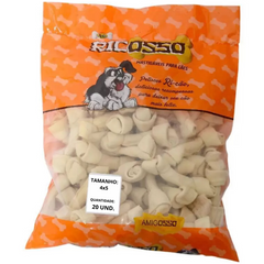 Osso Nó Branco De Couro Ricosso Para Cães Nº 4x5 Com 20 Unidades