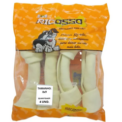 Osso Nó Branco De Couro Ricosso Para Cães Nº 8x9 Com 4 Unidades