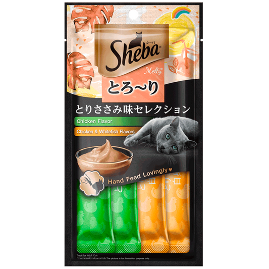 Petisco Cremoso Sheba Para Gatos Adultos Sabor Frango & Peixe Branco 48gr