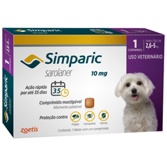Antipulgas Simparic 10mg Para Cães De 2,6 A 5kg Com 1 Comprimido Da Zoetis