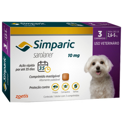 Antipulgas Simparic 10mg Para Cães De 2,6 A 5kg Com 3 Comprimidos Da Zoetiss