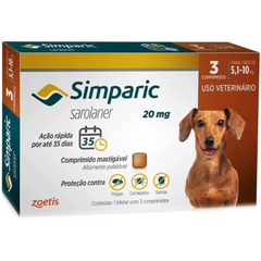 Antipulgas Simparic 20mg Para Cães De 5,1 A 10kg Com 3 Comprimidos Da Zoetis