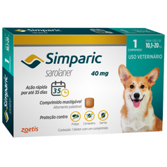 Antipulgas Simparic 40mg Para Cães De 10,1 A 20kg Com 1 Comprimido Da Zoetis