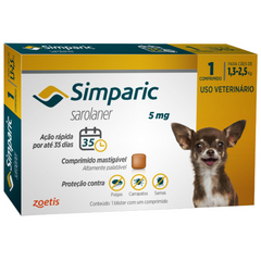 Antipulgas Simparic 5mg Para Cães De 1,3 A 2,5kg Com 1 Comprimido Da Zoetis