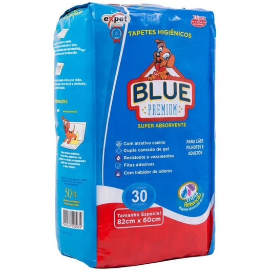 Tapete Higiênico Blue Premium Para Cães Com 30 Unidades