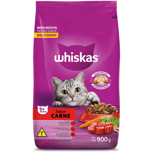 Ração Whiskas Para Gatos Adultos Sabor Carne 900gr