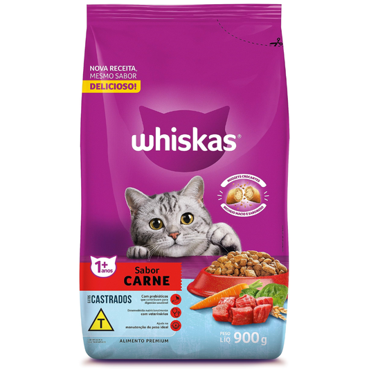 Ração Whiskas Para Gatos Castrados Carne 900gr
