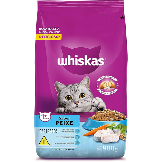 Ração Whiskas Para Gatos Castrados Sabor Peixe 900gr