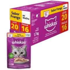 Ração Úmida Whiskas Sachê Promocional Leve 20 Pague 16 Sabor Frango Ao Molho Para Gatos Adultos 85gr