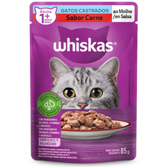 Ração Úmida Whiskas Sachê Sabor Carne Ao Molho Para Gatos Castrados 85gr