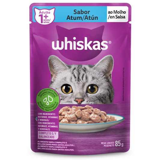 Ração Úmida Whiskas Sachê Sabor Atum Ao Molho Para Gatos Adultos 85gr