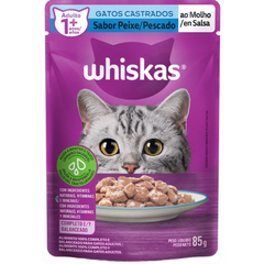Ração Úmida Whiskas Sachê Sabor Peixe Ao Molho Para Gatos Castrados 85gr