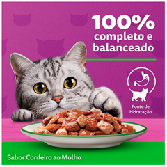 Ração Úmida Whiskas Sachê Sabor Cordeiro Ao Molho Para Gatos Adultos 85gr