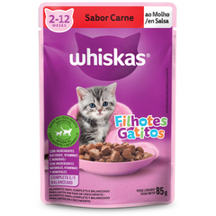 Ração Úmida Whiskas Sachê Sabor Carne Ao Molho Para Gatos Filhotes 85gr