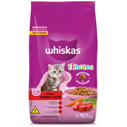 Ração Whiskas Para Gatos Filhotes Sabor Carne E Leite 10,1 Kg