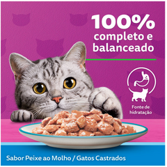 Ração Úmida Whiskas Sachê Sabor Peixe Ao Molho Para Gatos Castrados 85gr