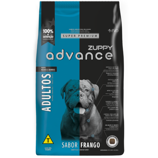 Ração Zuppy Advance Para Cães Adultos Raças Médias E Grandes Sabor Frango 15kg